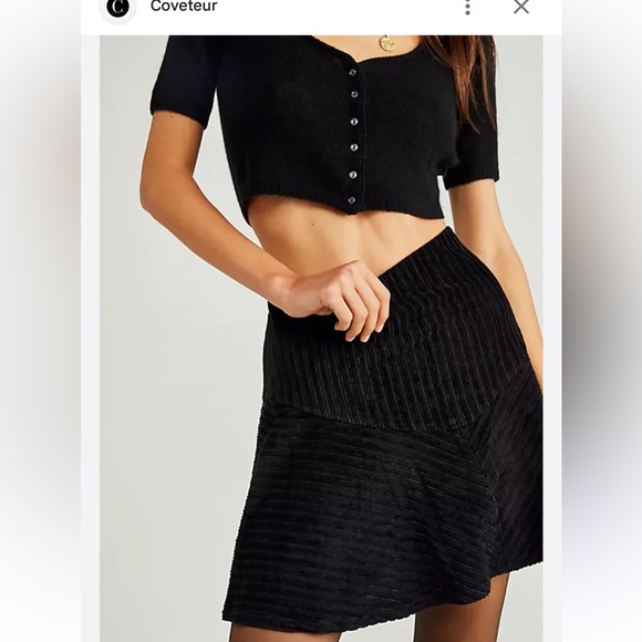 Free People Camden Corduroy Elastic Waist Mini Skirt Black Size Small - Picture 1 of 9